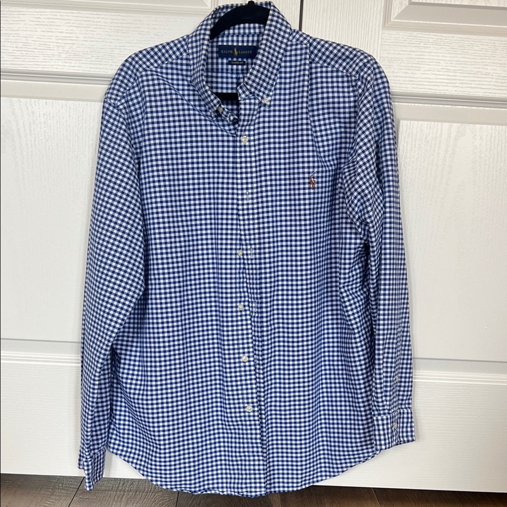 Ralph Lauren Blue and White Gingham Button-Down Shirt